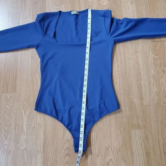 🔆 FREE PEOPLE 🔆 'Truth or Square' Long Sleeve Bodysuit - [Small in Blue] - Picture 12 of 16